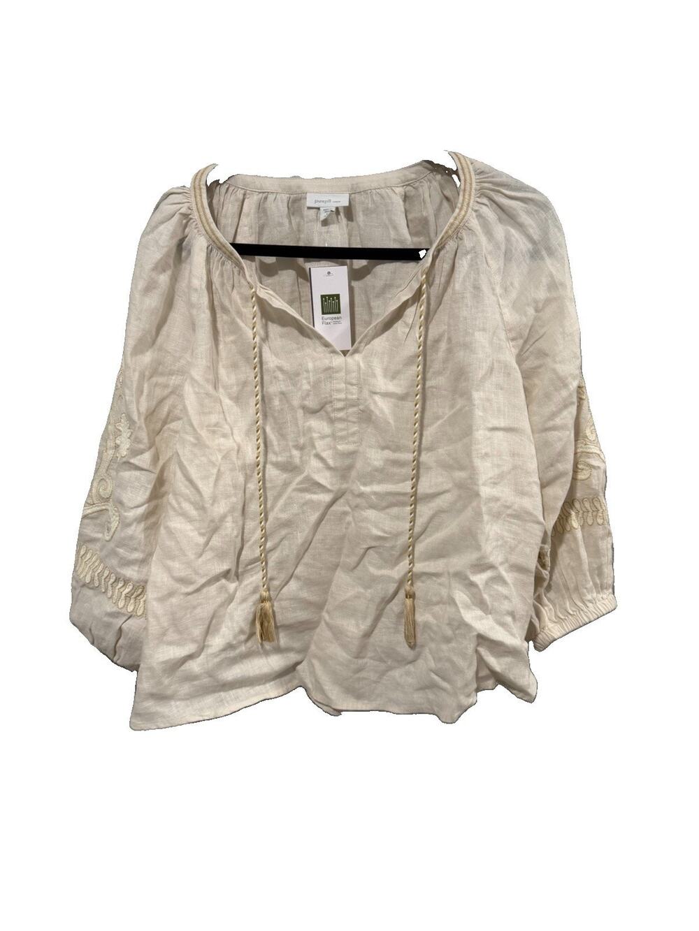 pure j jill linen Embroidered Popover shirt women’s size M Petite 100% Linen